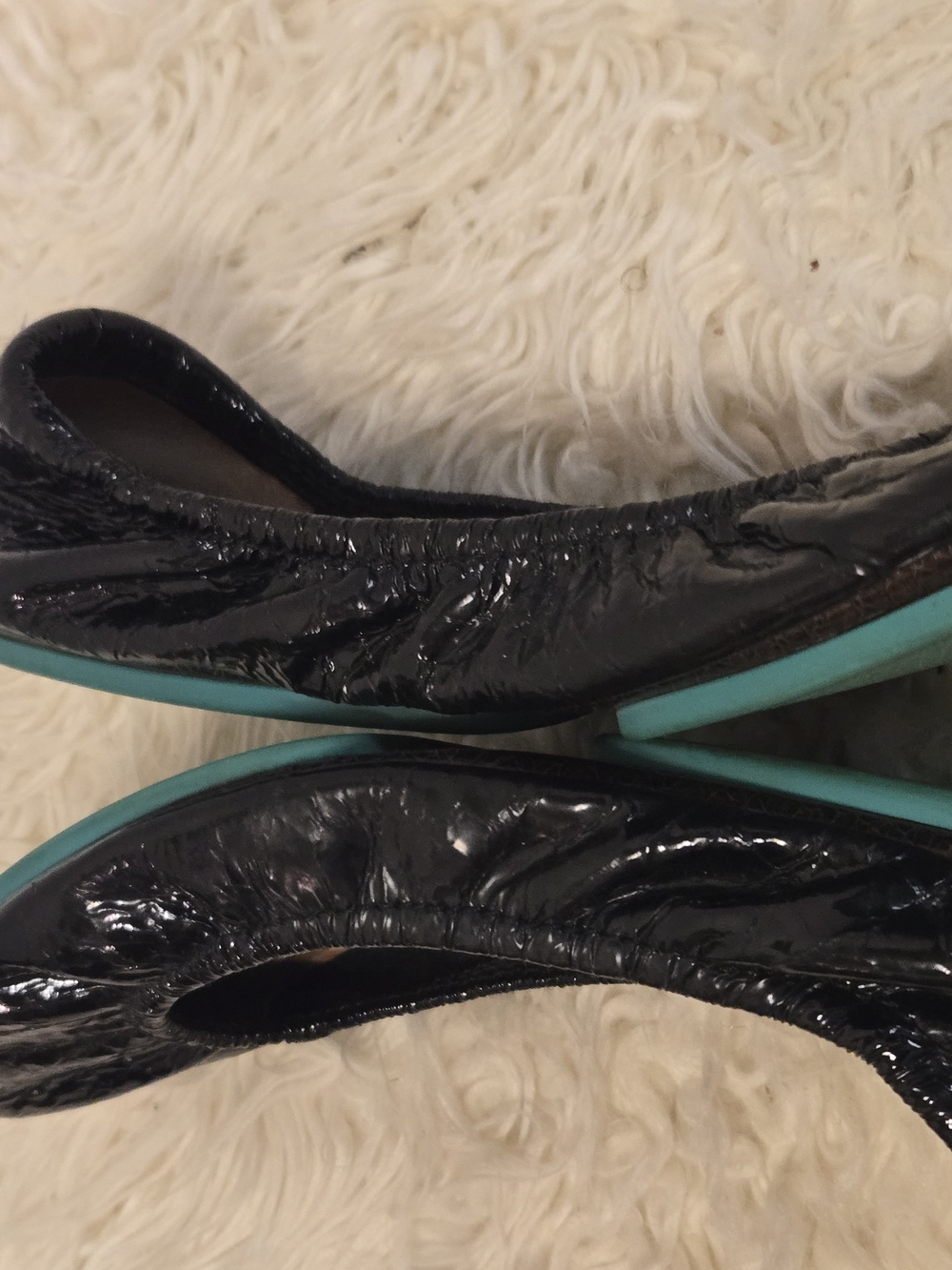 Tieks Obsidian Black Ballet Flat with Turquoise Sole - Picture 6 of 10